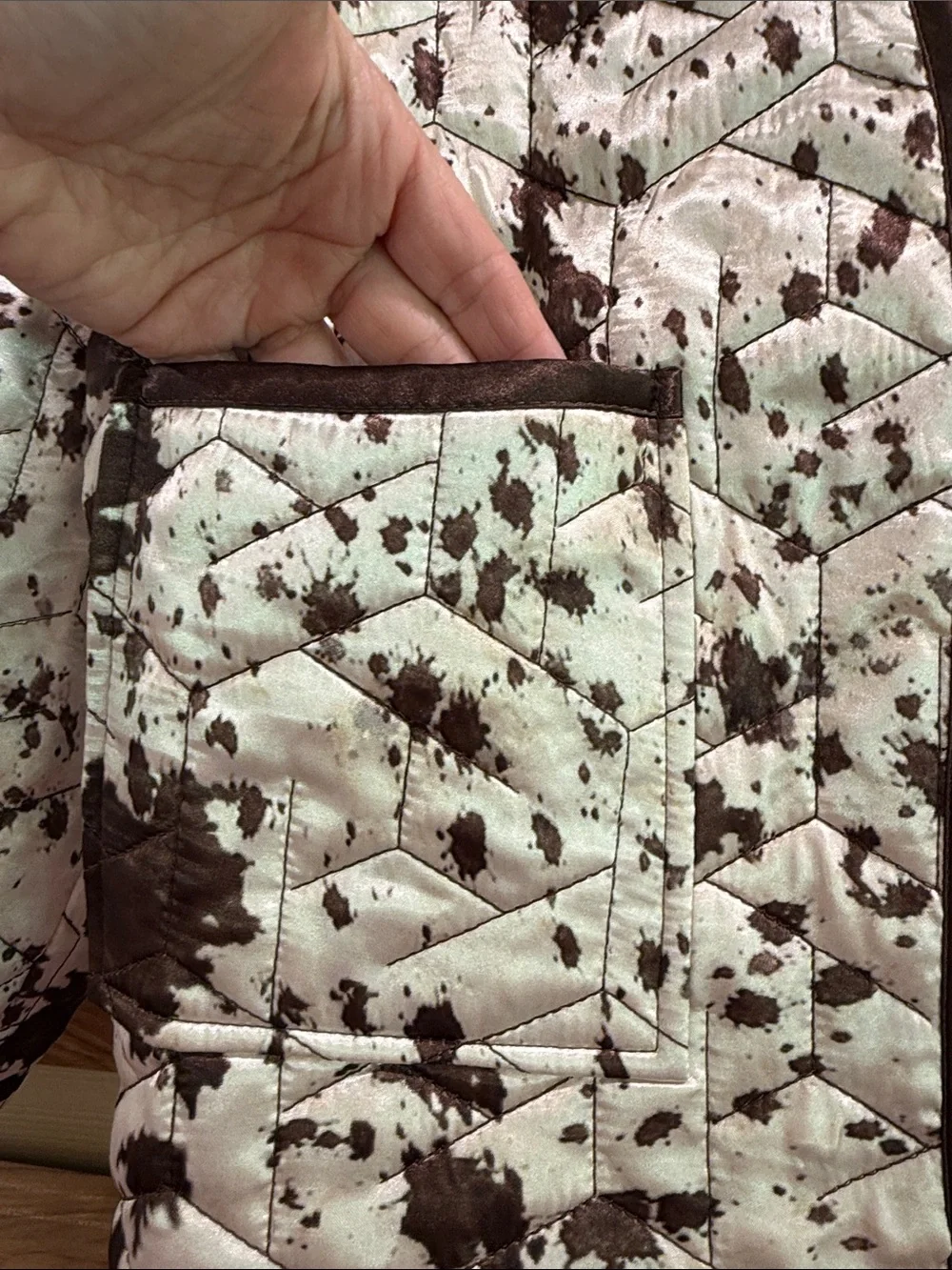 New! Maeve Anthropologie Open Front Cow Print Cream and Brown Quilted Jacket OS - Picture 8 of 14